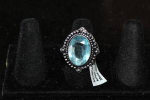 lot 233 image: AQAMARINE QUARTZ GERMAN SILVER RING SIZE 7&nbsp