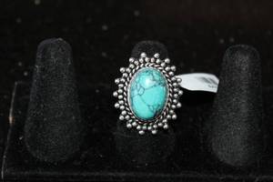 lot 235 image: TURQUOISE SY. GERMAN SILVER RING SIZE 7