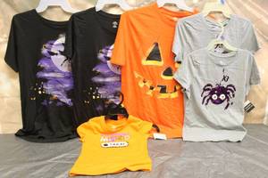 lot 205 image: 6. ASSORTED HALLOWEEN ADULTCHILD GRAPHIC TEES&nbsp VARIOUS SIZES SEE PICS