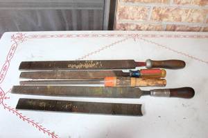 lot 81 image: 5 VINTAGE LONG FLAT FILES&nbsp