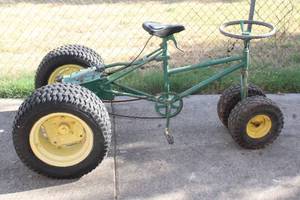 lot 118 image: HOMEMADE MANUAL PEDDLE YARD TRAILER PULLER&nbsp