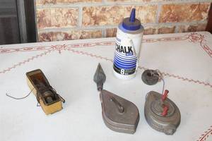 lot 126 image: VINTAGE CHALK LINE REELS AND MARKING CHALK