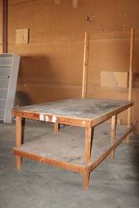 lot 105 image: WOODEN SHOP TABL E