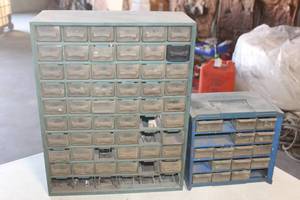 lot 108 image: 2 MULTI DRAWER STORAGE CONTAINERS WITH CONTENTS