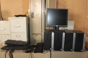 lot 159 image: LOT OF DESKTOPS PCS KEYBOARDS MOUSE AND MONITOR NO HARDDRIVES