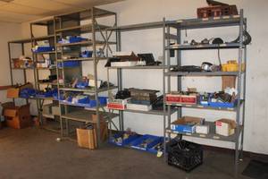 lot 161 image: 5 SHELVING UNITS WITH CONTENTS BUYER MUST TAKE ALL ( FAILURE TO TAKE ALL MAY RESULT IN BIDDING BEING DISABLED AND A FEE OF $25 TO RESTORE BIDDING) BUYER MUST DISASSEMBLE&nbsp MUST BRING PHILLIPS AND FLATHEAD SCREWDRIVERS&nbsp AND SOCKET AND WRENCH