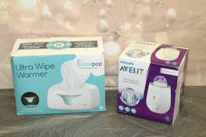 lot 113 image: PHILLIPS AVENT FAST BOTTLE WARMER AND HICCAPOP ULTRA WIPE WARMER
