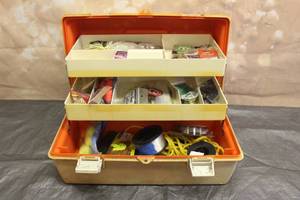 lot 136 image: FLAMBEAU TACKLE BOX WITH CONTENTS&nbsp