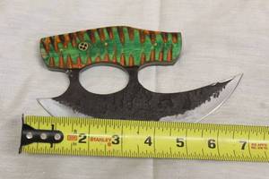 lot 2 image: MHS CUTLERY HANDMADE COSTUM CHEF, FOLDING, ULU KNIVES WITH WOOD, BONE AND OR RESIN HANDLES