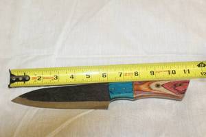 lot 4 image: MHS CUTLERY HANDMADE COSTUM CHEF, FOLDING, ULU KNIVES WITH WOOD, BONE AND OR RESIN HANDLES