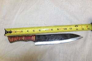 lot 11 image: MHS CUTLERY HANDMADE COSTUM CHEF, FOLDING, ULU KNIVES WITH WOOD, BONE AND OR RESIN HANDLES