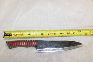 lot 13 image: MHS CUTLERY HANDMADE COSTUM CHEF, FOLDING, ULU KNIVES WITH WOOD, BONE AND OR RESIN HANDLES
