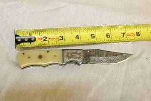 lot 37 image: MHS CUTLERY HANDMADE COSTUM CHEF, FOLDING, ULU KNIVES WITH WOOD, BONE AND OR RESIN HANDLES