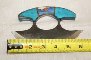 lot 43 image: MHS CUTLERY HANDMADE COSTUM CHEF, FOLDING, ULU KNIVES WITH WOOD, BONE AND OR RESIN HANDLES