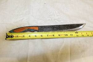 lot 50 image: MHS CUTLERY HANDMADE COSTUM CHEF, FOLDING, ULU KNIVES WITH WOOD, BONE AND OR RESIN HANDLES