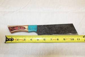 lot 78 image: MHS CUTLERY HANDMADE COSTUM CHEF, FOLDING, ULU KNIVES WITH WOOD, BONE AND OR RESIN HANDLES