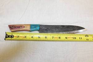 lot 81 image: MHS CUTLERY HANDMADE COSTUM CHEF, FOLDING, ULU KNIVES WITH WOOD, BONE AND OR RESIN HANDLES