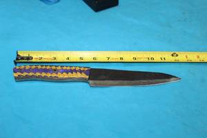 lot 121 image: MHS CUTLERY HANDMADE COSTUM CHEF, FOLDING, ULU KNIVES WITH WOOD, BONE AND OR RESIN HANDLES