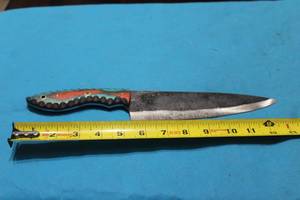 lot 172 image: MHS CUTLERY HANDMADE COSTUM CHEF, FOLDING, ULU KNIVES WITH WOOD, BONE AND OR RESIN HANDLES