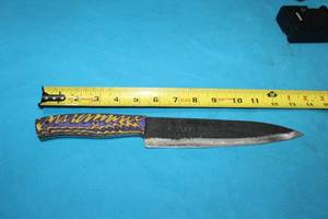lot 128 image: MHS CUTLERY HANDMADE COSTUM CHEF, FOLDING, ULU KNIVES WITH WOOD, BONE AND OR RESIN HANDLES