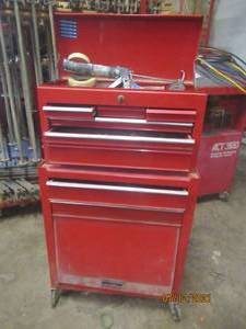 lot 128 image: ROLLING CABINET STORAGE BOX GARAGE TOOLBOX WITH CONTENTS