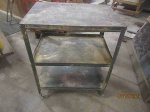 lot 137 image: 3- SHELF  UTILITY CART WITH FLAT SHELVES ON CASTERS