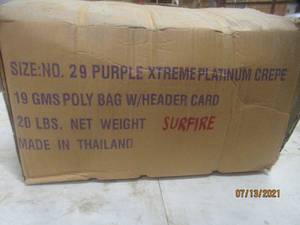 lot 216 image: 20LB BOX PURPLE XTREME PLATINUM CREPE RUBBER BANDS ( USED FOR WOOD RUBBER BAND GUNS)