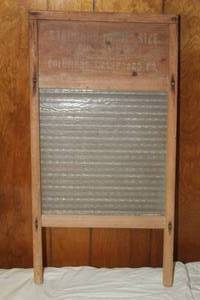 lot 35 image: ANTIQUE COLUMBUS WASHBOARD CO. CRYSTAL CASCADE GLASS WASHBOARD NO. 2080