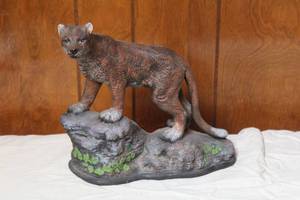 lot 38 image: VINTAGE HAND PAINTED CERAMIC LION STATUE SIGNED BY ARTIST