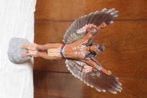 lot 39 image: VINTAGE HAND PAINTED CERAMIC NATIVE AMERICAN WITH EAGLE WINGS SIGNED BY ARTIST