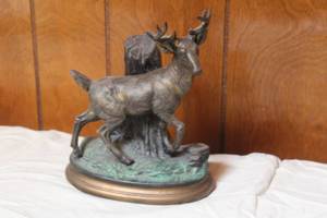 lot 44 image: VINTAGE HANDPAINTED CERAMIC DEERBUCK STATUE SIGNED BY ARTIST