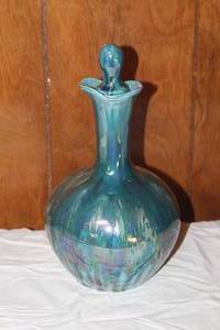 lot 58 image: VINTAGE HANDPAINTED PORCELAIN GLASS WITH STOPPER WITH SIGNATURE HJ