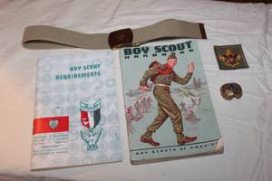 lot 87 image: VINTAGE BOYS SCOUTS OF AMERICA NATIONAL COUCIL BRASS BUCKLE, HANDBOOK AND MORE SEE PICS