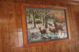 lot 115 image: VINTAGE ITALIAN DEER TAPESTRY WOOD FRAMED WALL DECOR 60 L x 41 TALL
