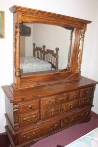 lot 143 image: 8 DRAWER DRESSER AND MIRROR&nbsp