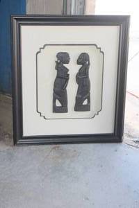 lot 26 image: AFRICAN TRIBAL EBONY WOOD CARVING PLAQUE HEAD FACES