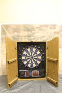 lot 122 image: HALEX DARTBOARD IN WOOD HALEX CABINET 28.5 X 20