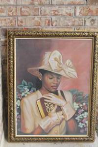 lot 165 image: VINTAGE WALL ART SIGNED BY BATTO ALL THAT I NEED WITH GOLD FRAME 38X38