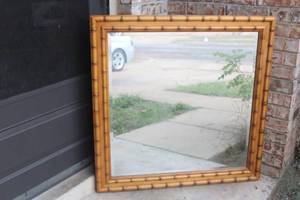 lot 166 image: LARGE 38X38 BAMBOO FRAME WALL MIRROR