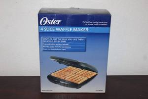 lot 176 image: OSTER 4 SLICE&nbsp WAFFLE MAKER CKSTWF40IN ORIGINAL BOX&nbsp