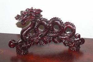 lot 183 image: VINTAGE CHINESE FOLKLORE DRAGON 12 RESIN FIGURINE STATUE CINNABAR RED GOOD LUCK
