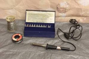 lot 44 image: ELECTRIC SOLDERING IRON WITH LOT OF SPOOL SOLDERING WIRES&nbsp