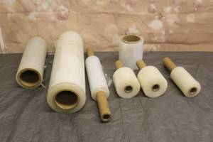 lot 53 image: TOTAL OF 7 ROLLS ASSORTED SIZE SHIPPING SHRINK WRAPS  SEE PICS&nbsp