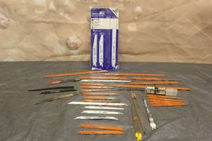lot 120 image: GENEROUS AMOUNT OF ASSORTED SIZE  BRAND RECIPROCATING SAW BLADES  SEE PICS&nbsp
