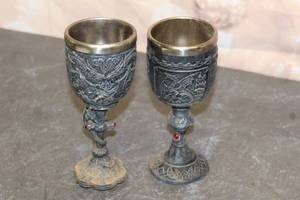 lot 162 image: TOTAL OF 2 DRAGON GOTHIC CELTIC WITH BLOOD VIAL GEMSTONE&nbsp WINE GOBLETS&nbsp