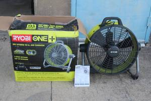 lot 174 image: RYOBI ONE 18V HYBRID 18IN&nbsp AIR CANNON FAN IN ORIGINAL BOX (TESTED AND WORKS WITH BATTERIES IN LOT 285)