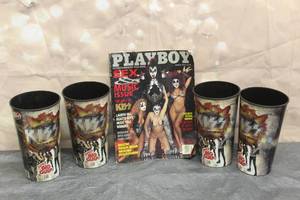 lot 230 image: MARCH 1999 PLAYBOY ENTERTAINMENT THE GIRLS OF KISS&nbsp FOR MEN MAGAZINE WITH TOTAL OF 4- 2010 SUPER BIG GULP KISS ROCK &amp ROLL LASER SIGNED SOUVENIR CUPS  SEE PICS&nbsp