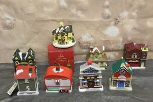 lot 245 image: TOTAL OF 8 BATTERY OPERATED  TEALIGHT CHRISTMAS VILLAGE BUILDINGS  SEE PICS&nbsp