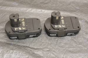 lot 285 image: TOTAL OF 2 RYOBI LITHIUM 18V ONE BATTERIES P102 &amp P189 TESTED AND WORKS WITH LOT # 174