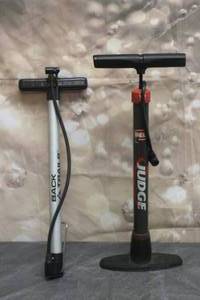 lot 103 image: 2 BICYCLE FLOORPUMPS BACK TRAIL AND BELL THE JUDGE